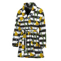 Yellow Daffodil Striped Pattern Print Women's Bathrobe