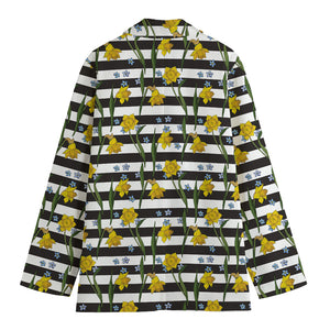 Yellow Daffodil Striped Pattern Print Women's Blazer