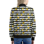 Yellow Daffodil Striped Pattern Print Women's Bomber Jacket