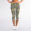 Yellow Daffodil Striped Pattern Print Women's Capri Leggings