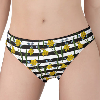 Yellow Daffodil Striped Pattern Print Women's Panties