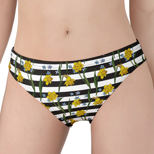 Yellow Daffodil Striped Pattern Print Women's Panties