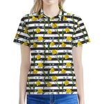 Yellow Daffodil Striped Pattern Print Women's Polo Shirt