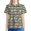 Yellow Daffodil Striped Pattern Print Women's Polo Shirt