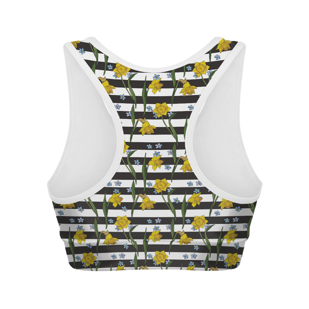 Yellow Daffodil Striped Pattern Print Women's Sports Bra