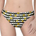 Yellow Daffodil Striped Pattern Print Women's Thong