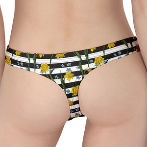 Yellow Daffodil Striped Pattern Print Women's Thong