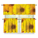 Yellow Daisy Flower Print 3 Piece Kitchen Curtains