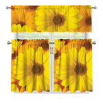 Yellow Daisy Flower Print 3 Piece Kitchen Curtains