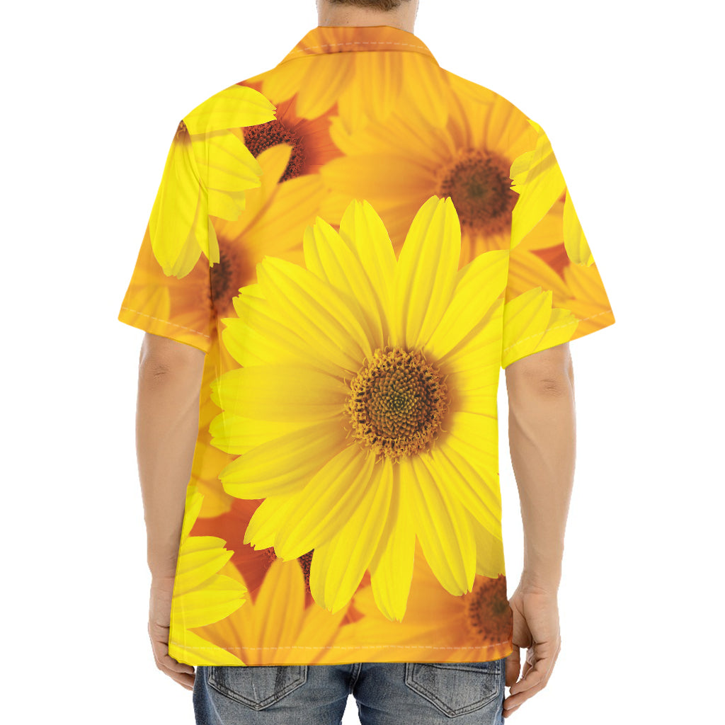 Yellow Daisy Flower Print Aloha Shirt