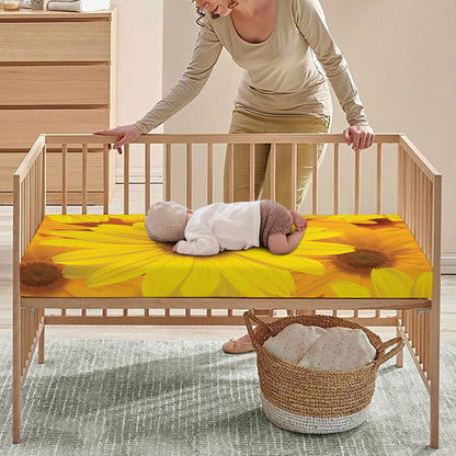Yellow Daisy Flower Print Baby Crib Sheet