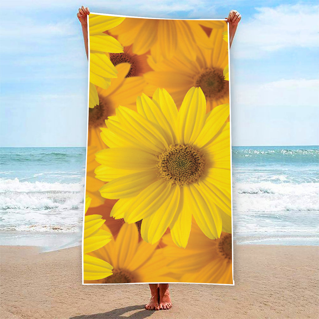 Yellow Daisy Flower Print Beach Towel