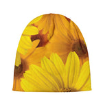 Yellow Daisy Flower Print Beanie
