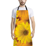 Yellow Daisy Flower Print Bib Apron With Pocket