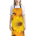 Yellow Daisy Flower Print Bib Apron With Pocket
