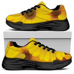 Yellow Daisy Flower Print Black Chunky Shoes