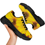 Yellow Daisy Flower Print Black Chunky Shoes