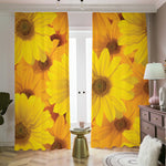 Yellow Daisy Flower Print Blackout Pencil Pleat Curtains