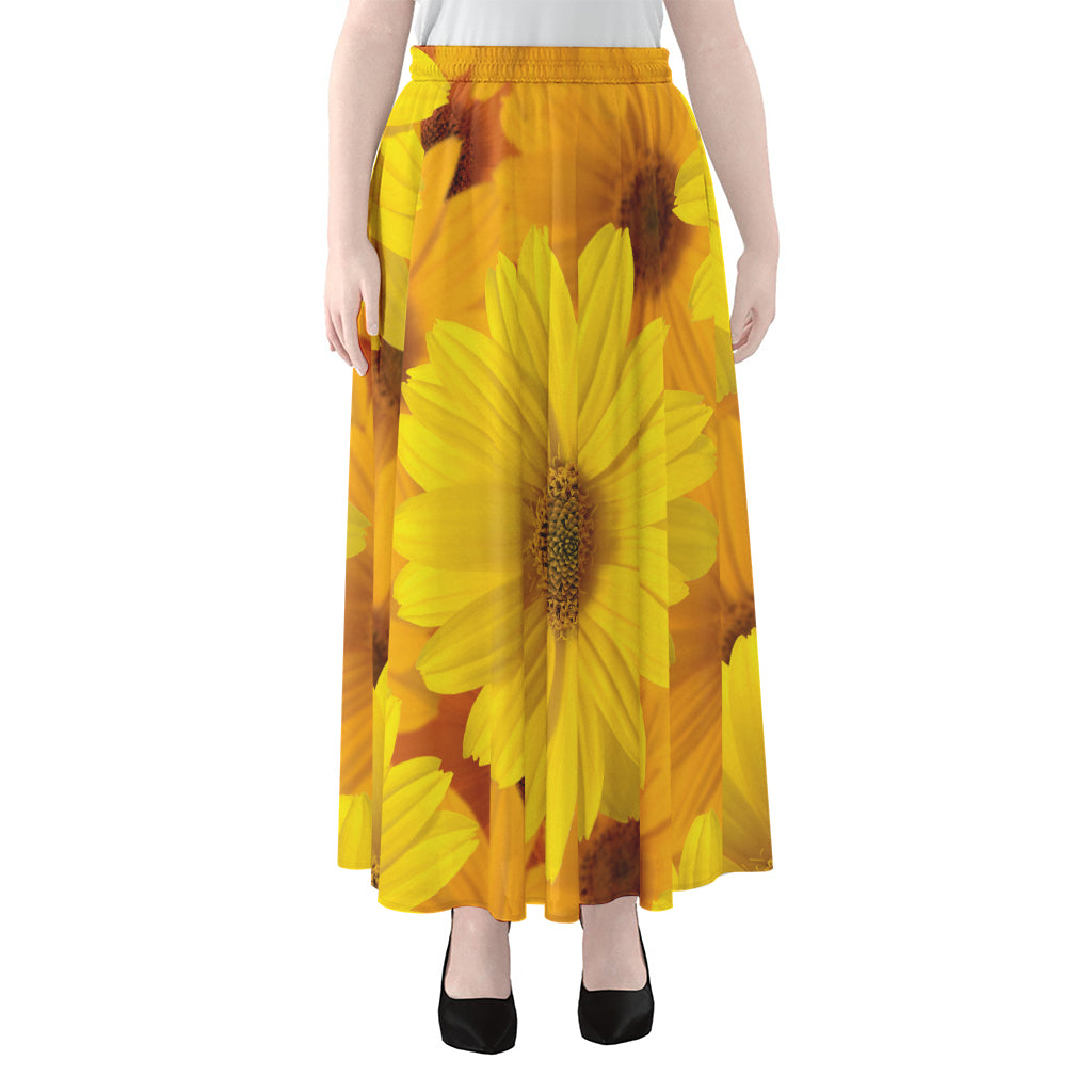 Yellow Daisy Flower Print Chiffon Maxi Skirt