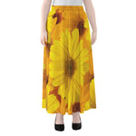 Yellow Daisy Flower Print Chiffon Maxi Skirt