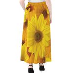 Yellow Daisy Flower Print Chiffon Maxi Skirt