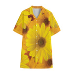 Yellow Daisy Flower Print Cotton Hawaiian Shirt