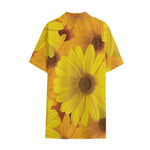 Yellow Daisy Flower Print Cotton Hawaiian Shirt