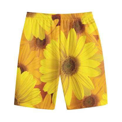 Yellow Daisy Flower Print Cotton Shorts