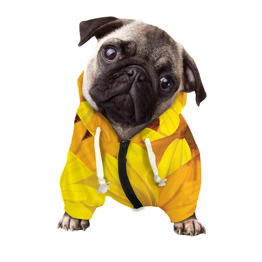 Yellow Daisy Flower Print Dog Zip Up Hoodie