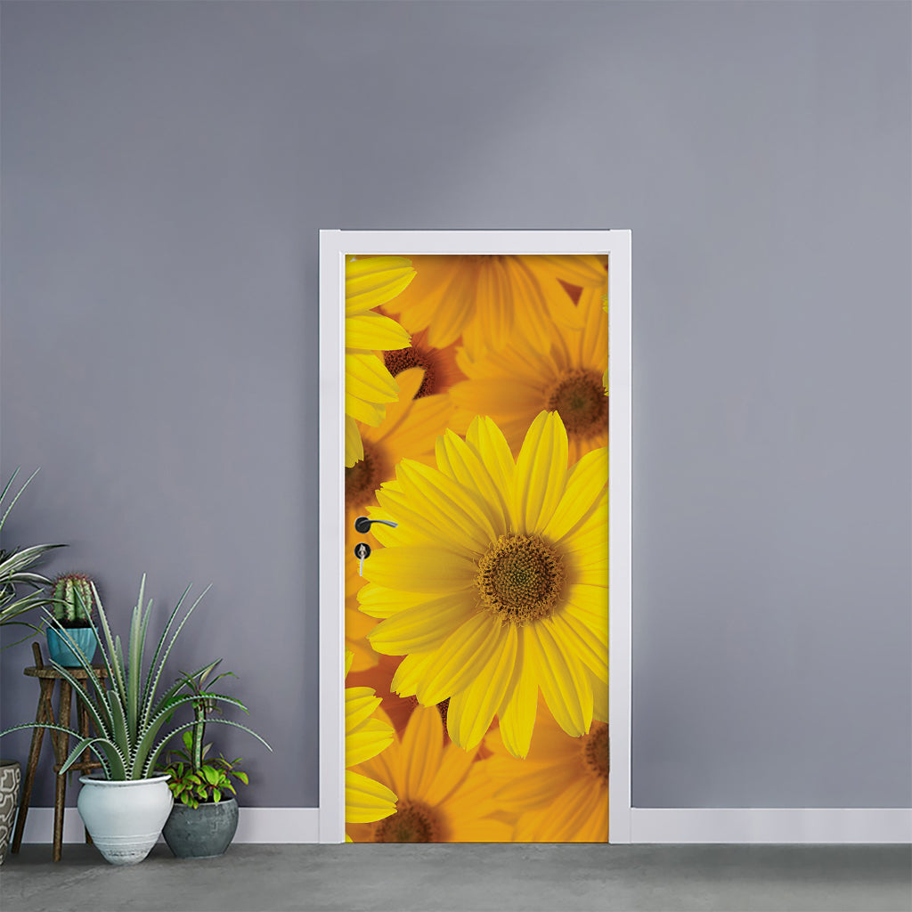 Yellow Daisy Flower Print Door Sticker