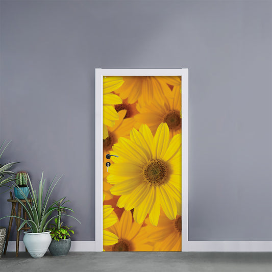 Yellow Daisy Flower Print Door Sticker