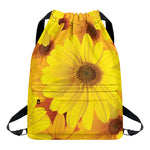 Yellow Daisy Flower Print Drawstring Backpack