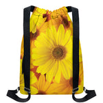 Yellow Daisy Flower Print Drawstring Backpack
