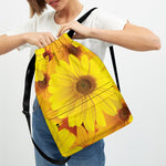 Yellow Daisy Flower Print Drawstring Backpack
