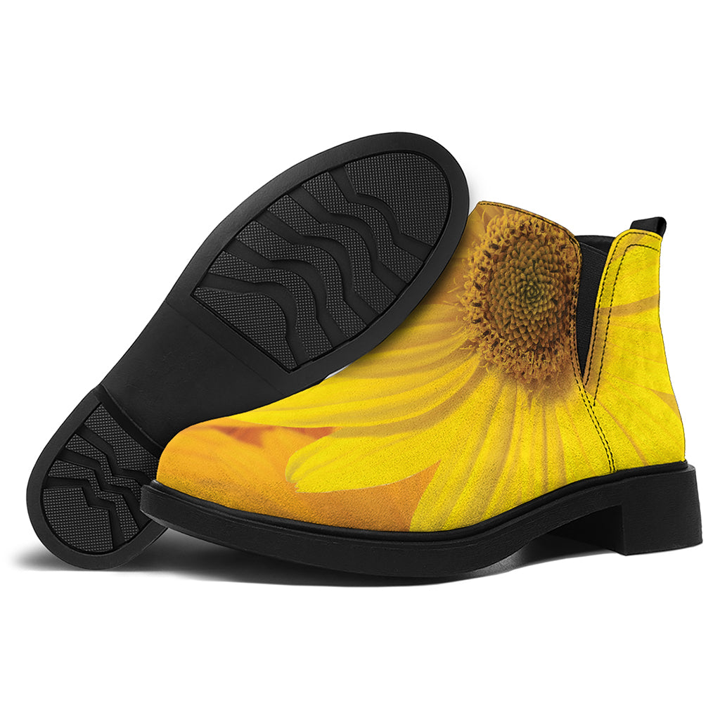 Yellow Daisy Flower Print Flat Ankle Boots