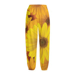 Yellow Daisy Flower Print Fleece Lined Knit Pants