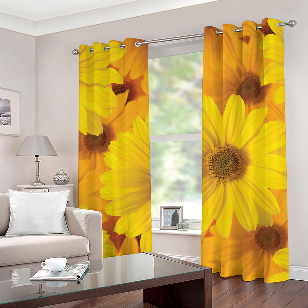 Yellow Daisy Flower Print Grommet Curtains