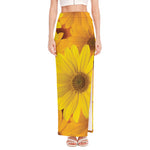 Yellow Daisy Flower Print High Slit Maxi Skirt