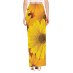 Yellow Daisy Flower Print High Slit Maxi Skirt