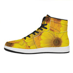 Yellow Daisy Flower Print High Top Leather Sneakers