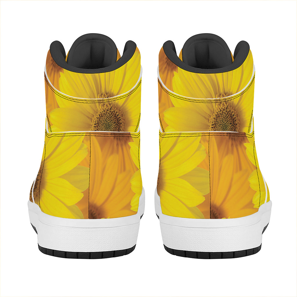 Yellow Daisy Flower Print High Top Leather Sneakers