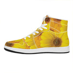 Yellow Daisy Flower Print High Top Leather Sneakers