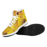 Yellow Daisy Flower Print High Top Leather Sneakers