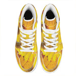 Yellow Daisy Flower Print High Top Leather Sneakers