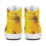 Yellow Daisy Flower Print High Top Leather Sneakers