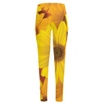 Yellow Daisy Flower Print High-Waisted Pocket Leggings