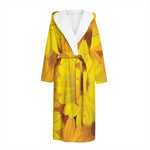 Yellow Daisy Flower Print Hooded Bathrobe