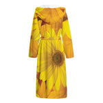 Yellow Daisy Flower Print Hooded Bathrobe