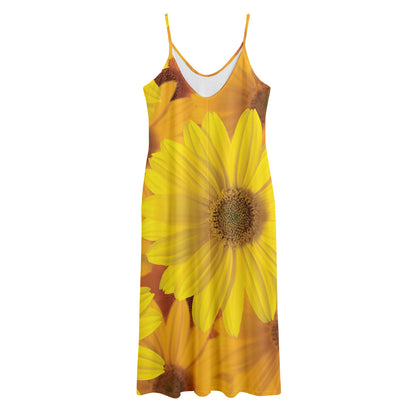 Yellow Daisy Flower Print Jersey Midi Cami Dress