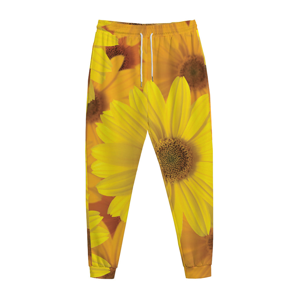 Yellow Daisy Flower Print Jogger Pants